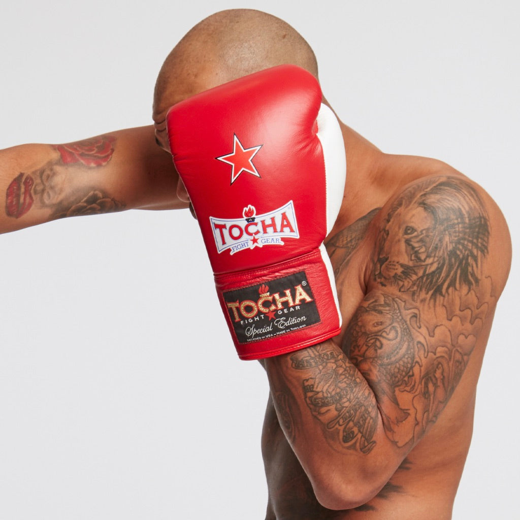 Tocha Fight Gear - Red Lace Up Muay Thai Gloves