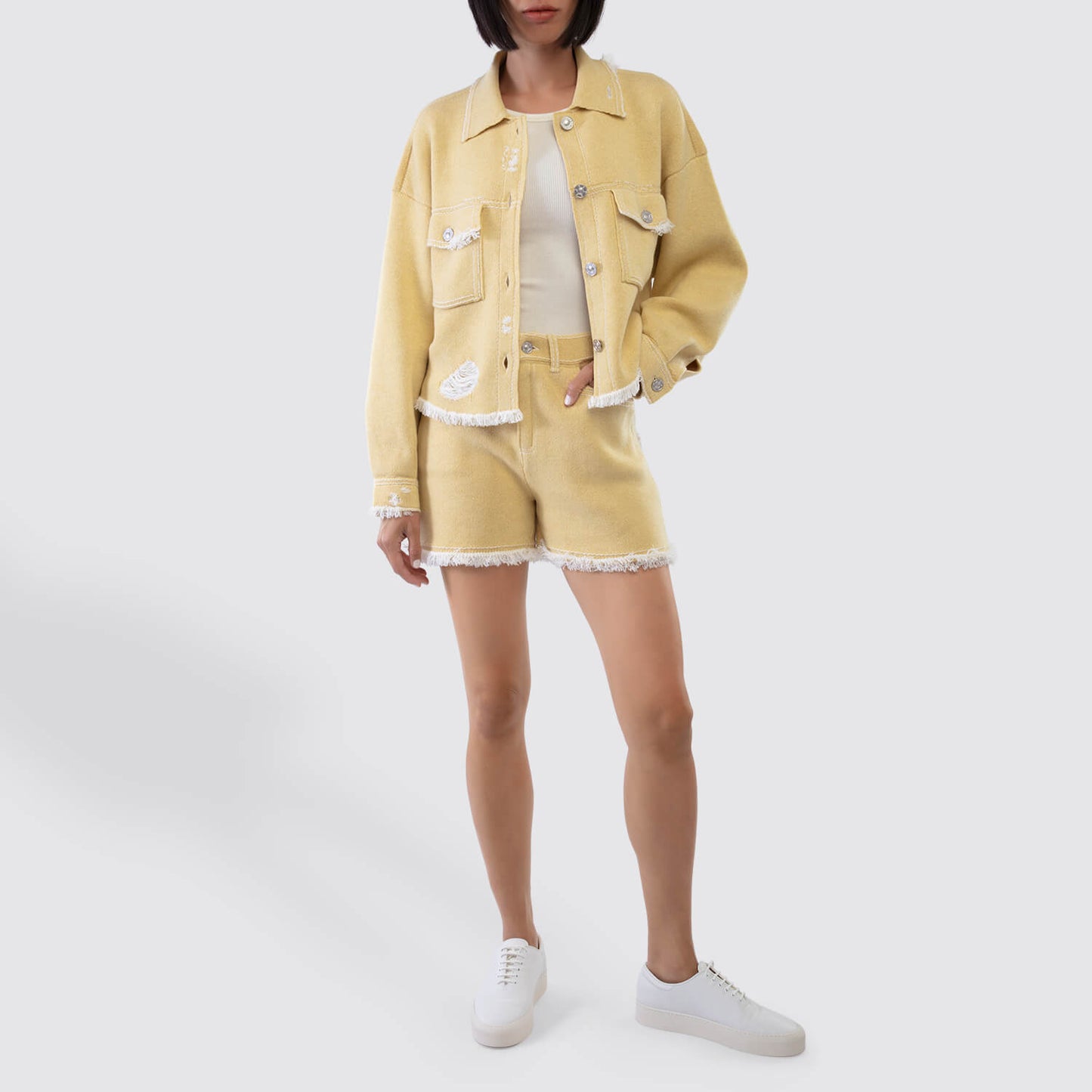 Barrie Denim Fringed Cashmere Shorts View 4