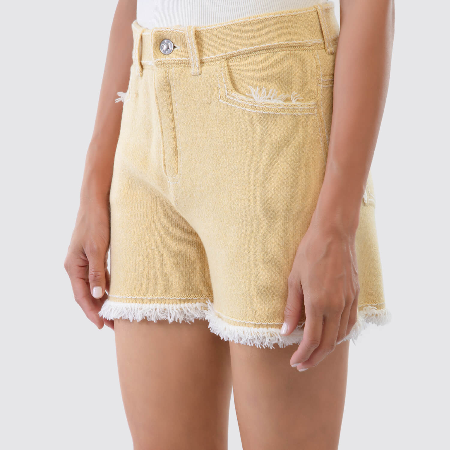 Barrie Denim Fringed Cashmere Shorts View 2