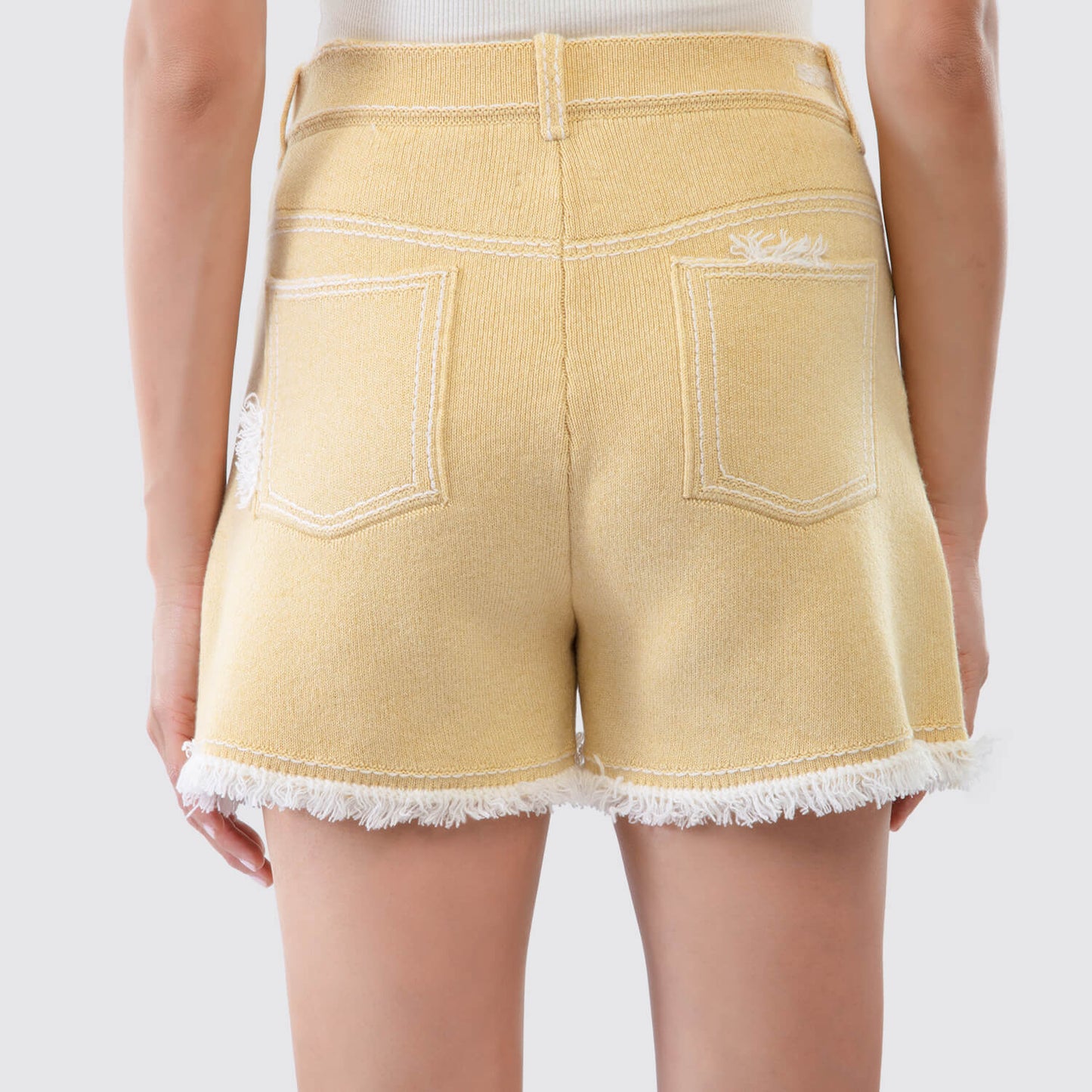 Barrie Denim Fringed Cashmere Shorts View 3