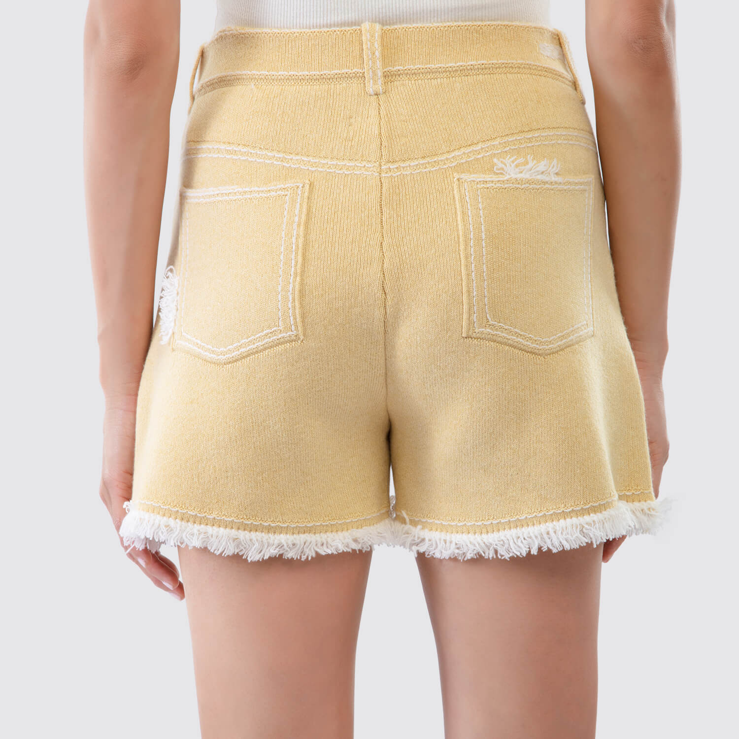 Barrie Denim Fringed Cashmere Shorts View 3