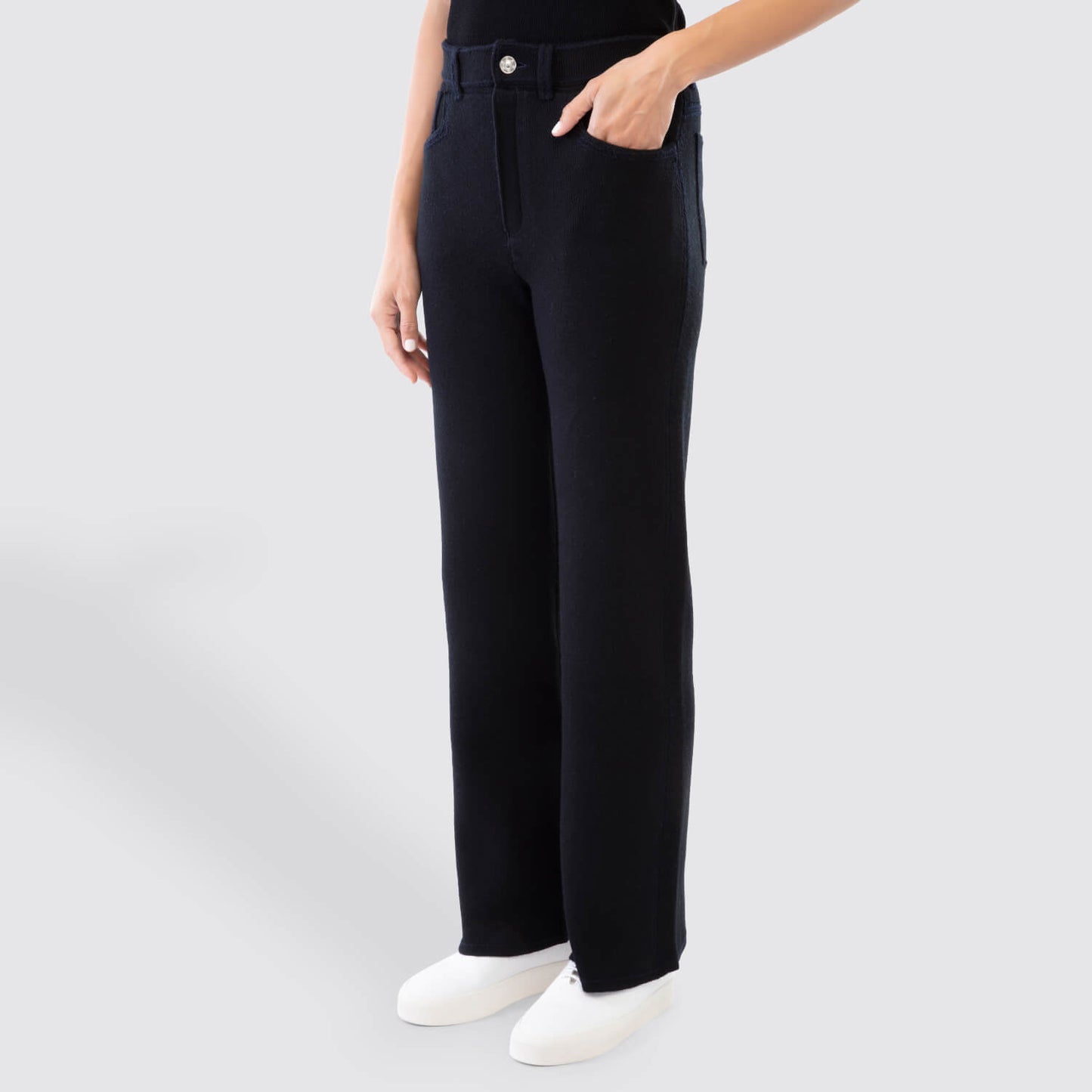 Barrie Denim Fringed Cashmere Trousers VIEW 2