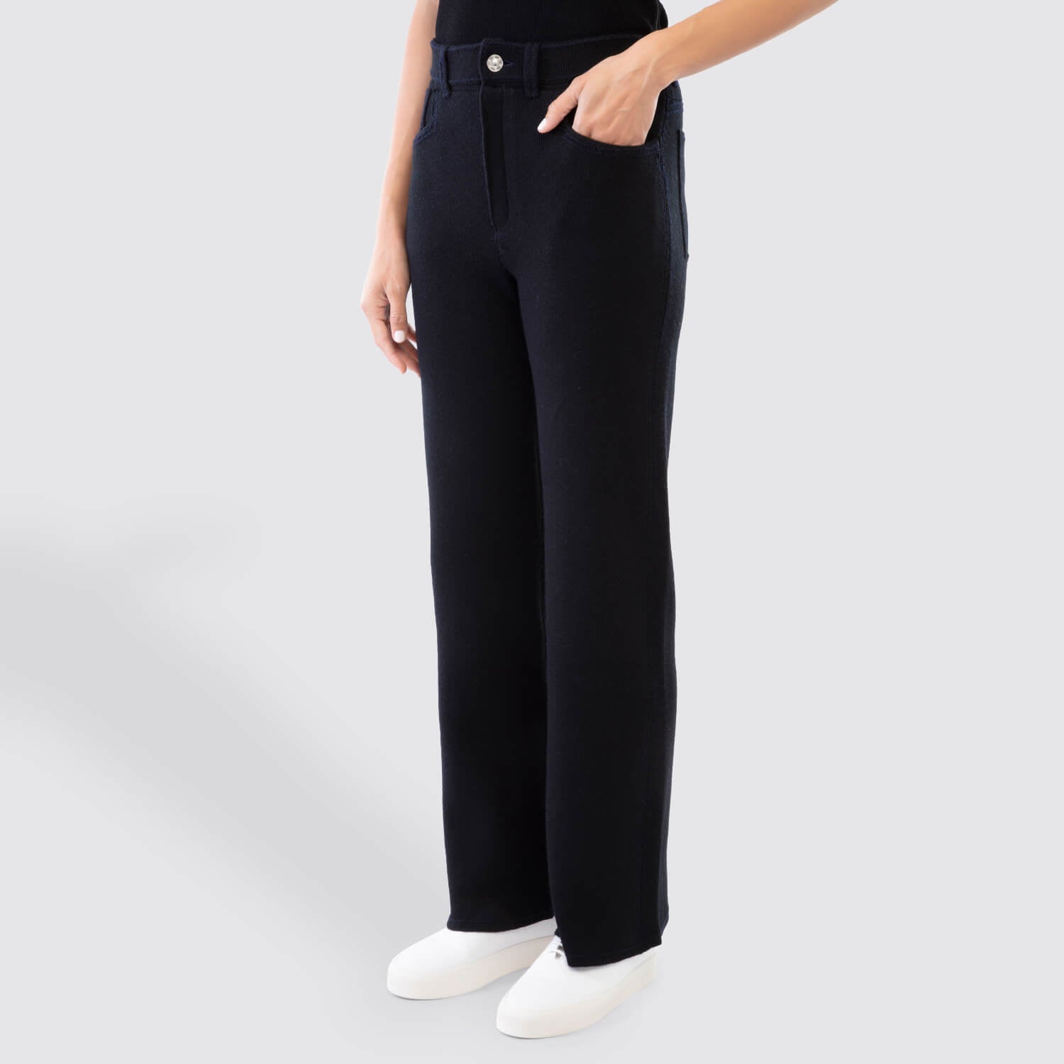 Barrie Denim Fringed Cashmere Trousers VIEW 2
