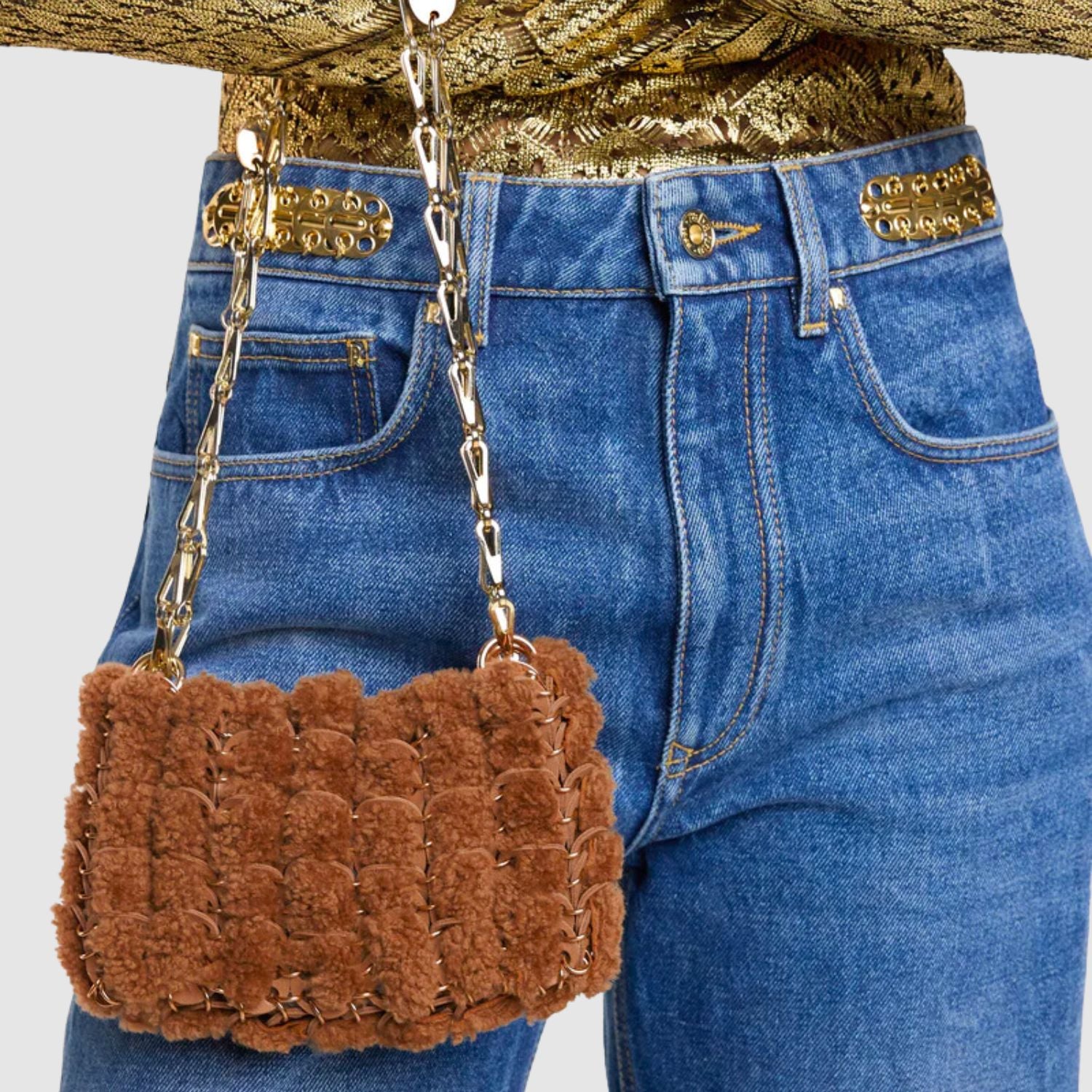 Rabanne 1969 Nano Bag In Shearling