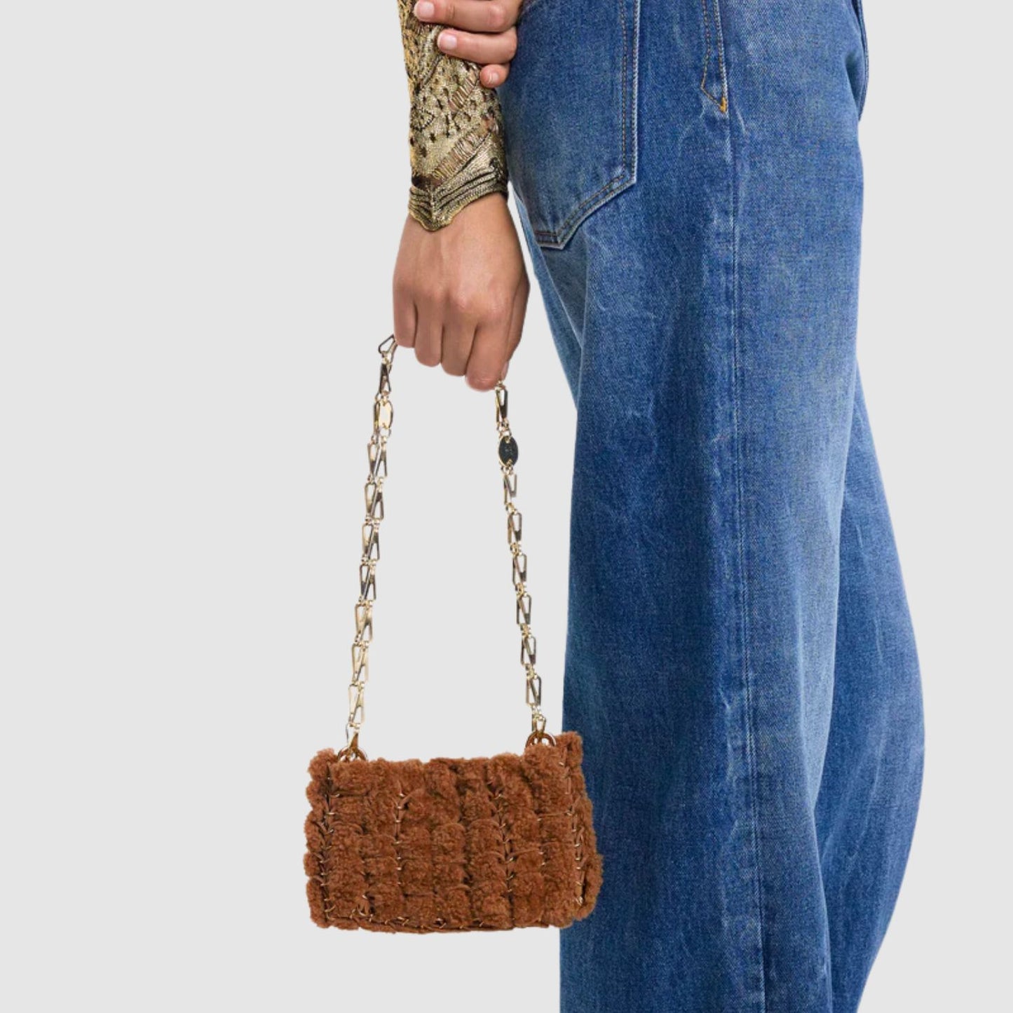 Rabanne 1969 Nano Bag In Shearling