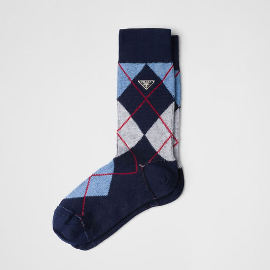 Prada Argyle Cotton Socks in Navy