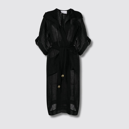 Hooded Dressing Gown in Black