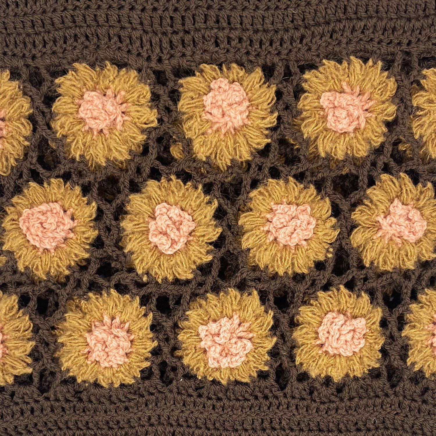 Hand-Woven Blue Throw Blanket With Daisy Flowers Close Up Flowers View